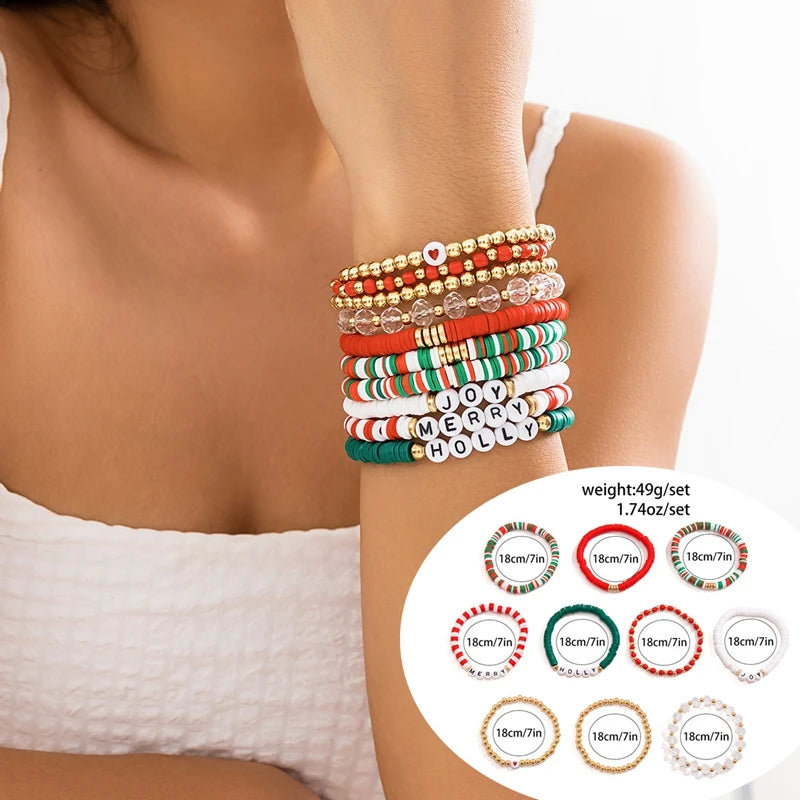 5 pçs/set bonito série de natal floco de neve árvore pingente pulseira de cristal feminino ccb contas fio ajustável corda pulseira