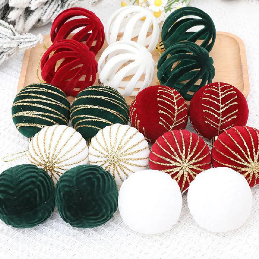 6/12 pçs veludo árvore de natal pendurado bolas 6cm reunido bola conjunto break-resistant ornamentos para casa feriado festa de casamento decoração