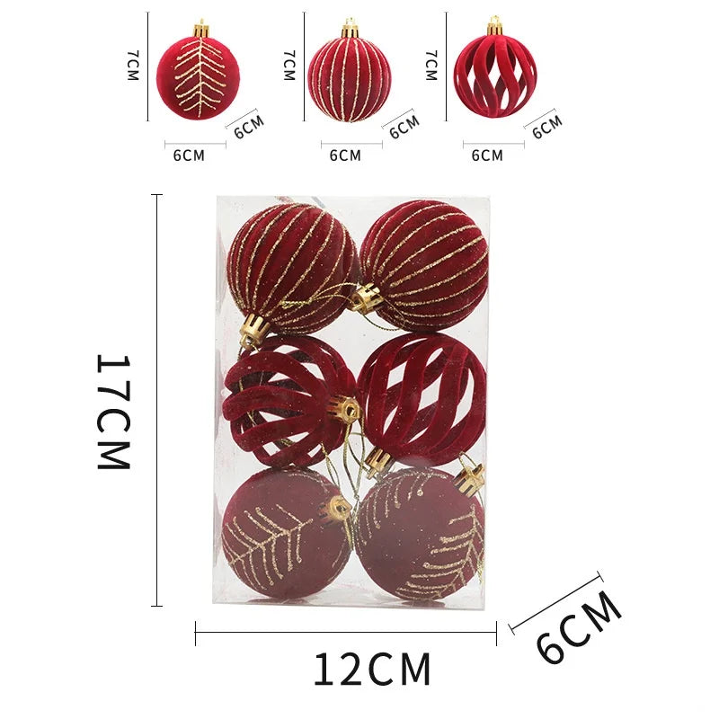 6/12 pçs veludo árvore de natal pendurado bolas 6cm reunido bola conjunto break-resistant ornamentos para casa feriado festa de casamento decoração