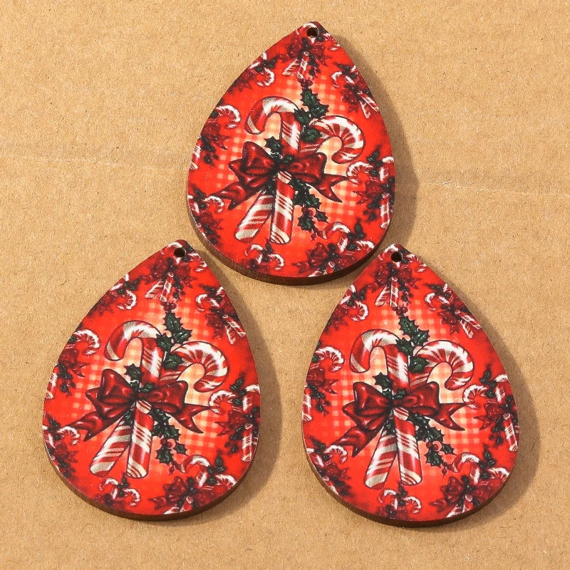 10 pçs madeira gota de água forma encantos de natal para fazer jóias veados papai noel pingentes charme diy colar brinco acessórios