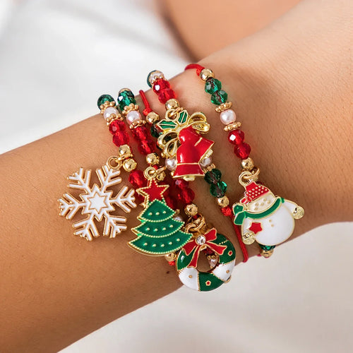 5 pçs/set bonito série de natal floco de neve árvore pingente pulseira de cristal feminino ccb contas fio ajustável corda pulseira
