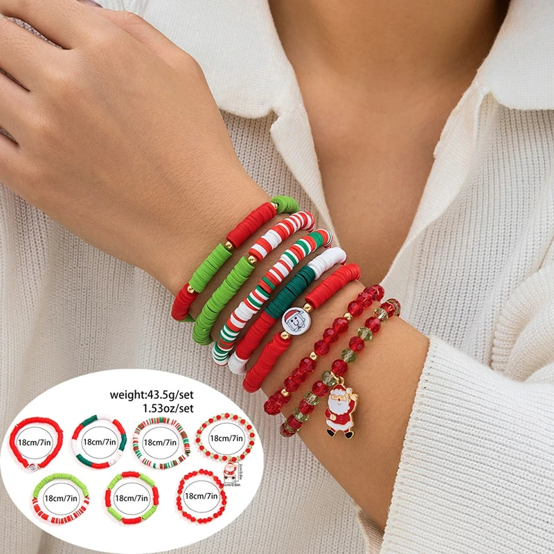 5 pçs/set bonito série de natal floco de neve árvore pingente pulseira de cristal feminino ccb contas fio ajustável corda pulseira