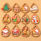10 pçs madeira gota de água forma encantos de natal para fazer jóias veados papai noel pingentes charme diy colar brinco acessórios
