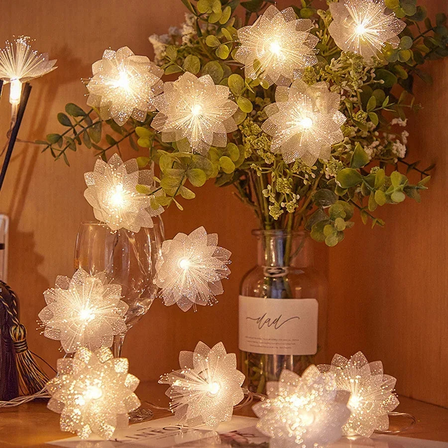 Fio de Luzes com Flores - Decoração Natalina