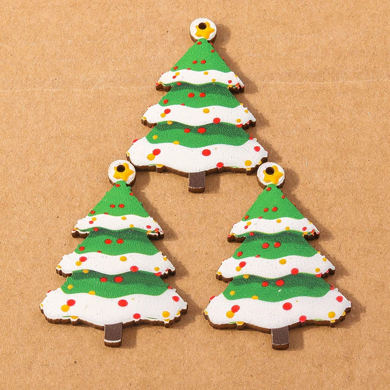 10 pçs madeira gota de água forma encantos de natal para fazer jóias veados papai noel pingentes charme diy colar brinco acessórios