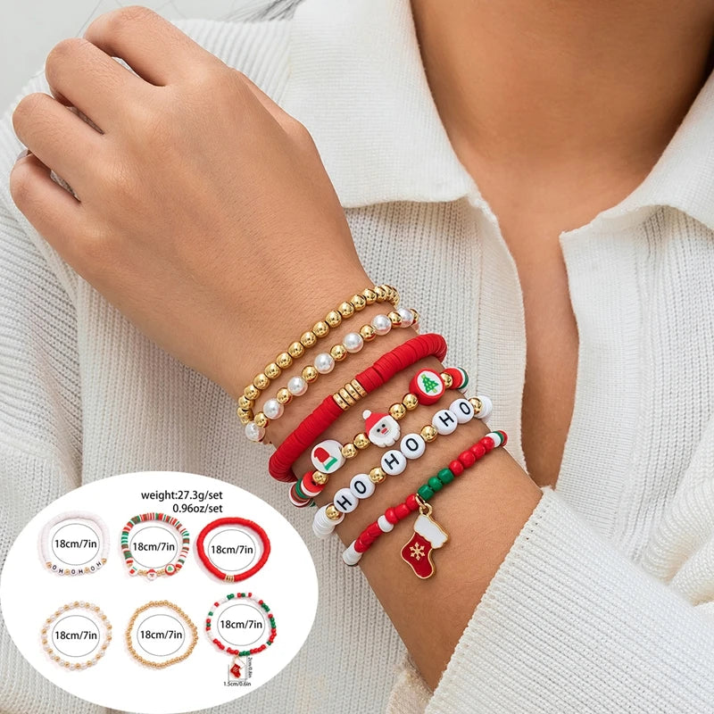 5 pçs/set bonito série de natal floco de neve árvore pingente pulseira de cristal feminino ccb contas fio ajustável corda pulseira