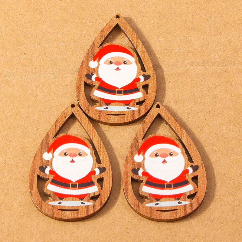 10 pçs madeira gota de água forma encantos de natal para fazer jóias veados papai noel pingentes charme diy colar brinco acessórios