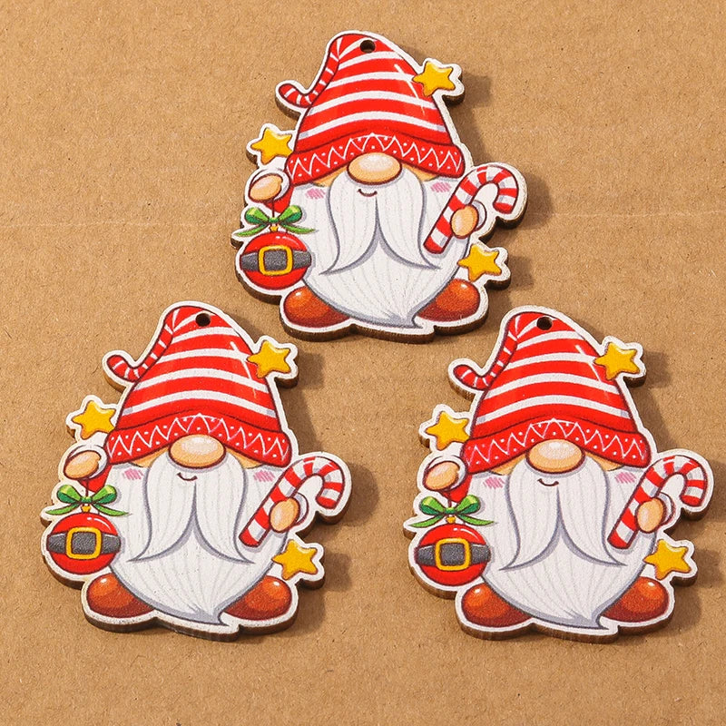 10 pçs madeira gota de água forma encantos de natal para fazer jóias veados papai noel pingentes charme diy colar brinco acessórios