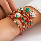 5 pçs/set bonito série de natal floco de neve árvore pingente pulseira de cristal feminino ccb contas fio ajustável corda pulseira