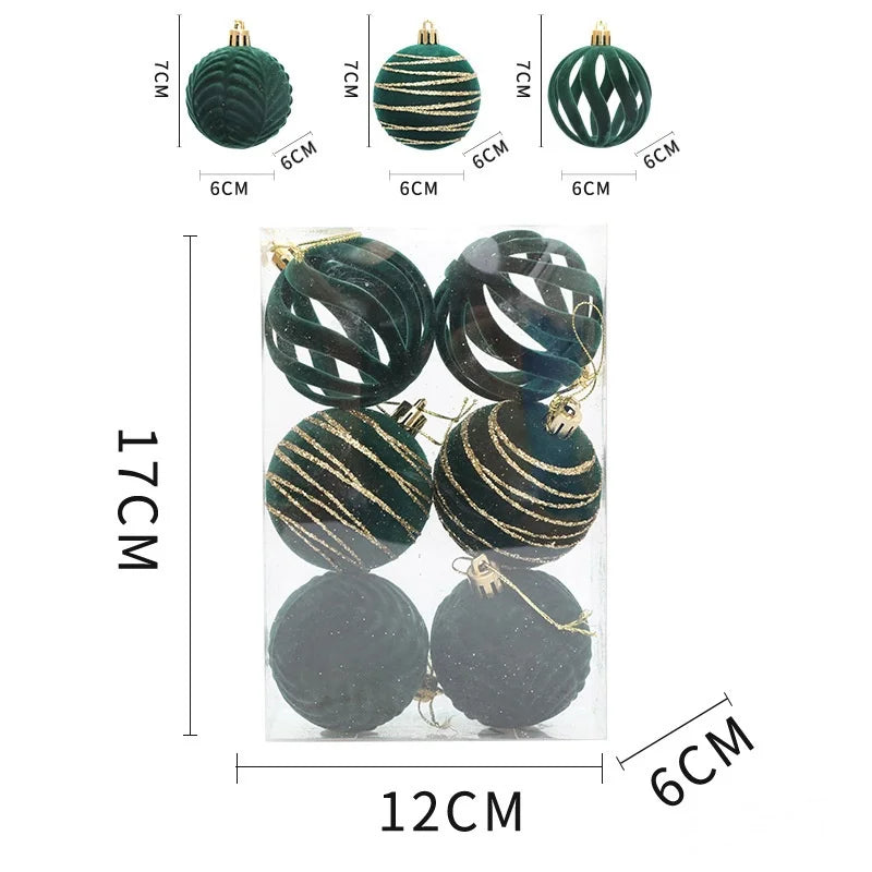 6/12 pçs veludo árvore de natal pendurado bolas 6cm reunido bola conjunto break-resistant ornamentos para casa feriado festa de casamento decoração