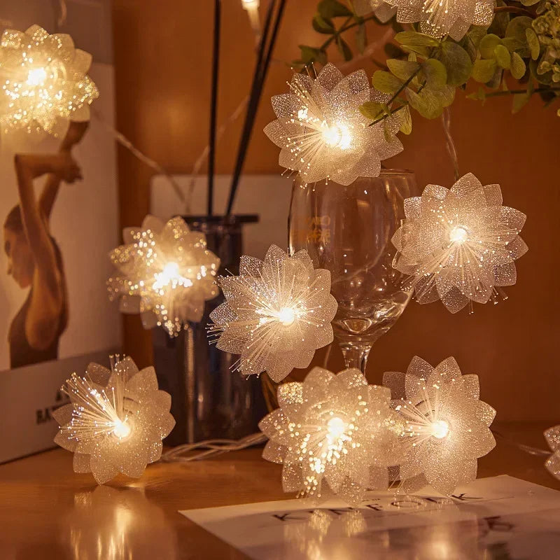 Fio de Luzes com Flores - Decoração Natalina