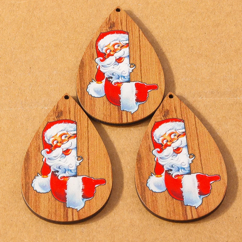 10 pçs madeira gota de água forma encantos de natal para fazer jóias veados papai noel pingentes charme diy colar brinco acessórios