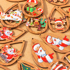 10 pçs madeira gota de água forma encantos de natal para fazer jóias veados papai noel pingentes charme diy colar brinco acessórios