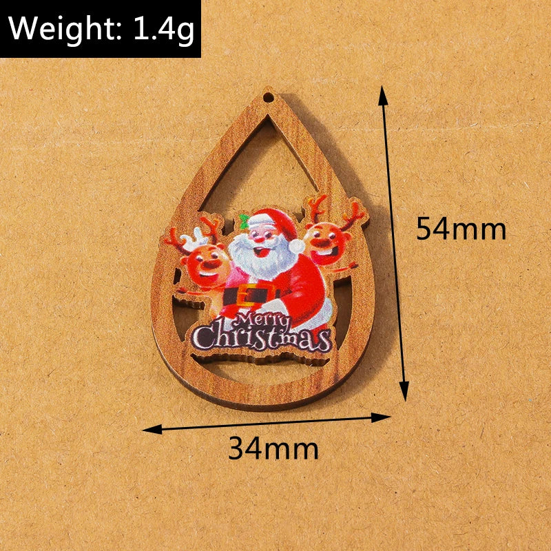 10 pçs madeira gota de água forma encantos de natal para fazer jóias veados papai noel pingentes charme diy colar brinco acessórios