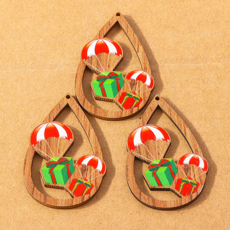 10 pçs madeira gota de água forma encantos de natal para fazer jóias veados papai noel pingentes charme diy colar brinco acessórios