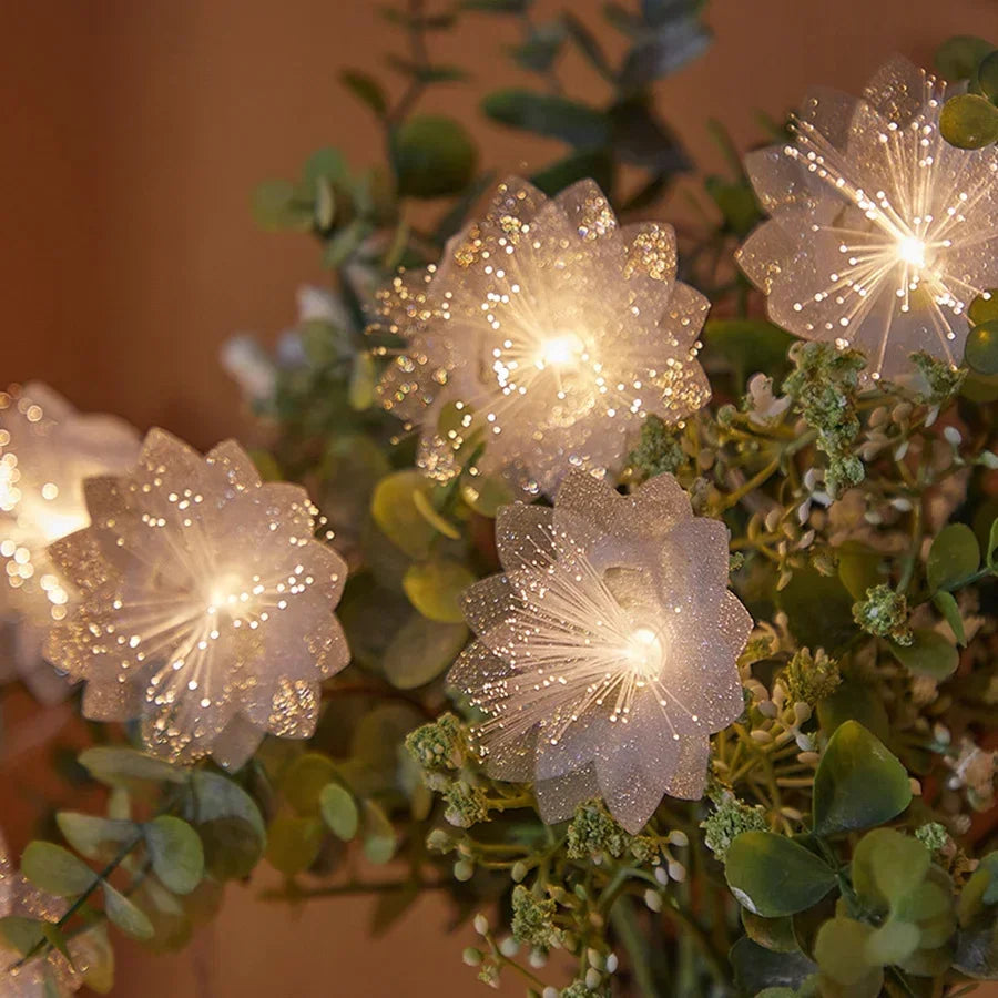 Fio de Luzes com Flores - Decoração Natalina