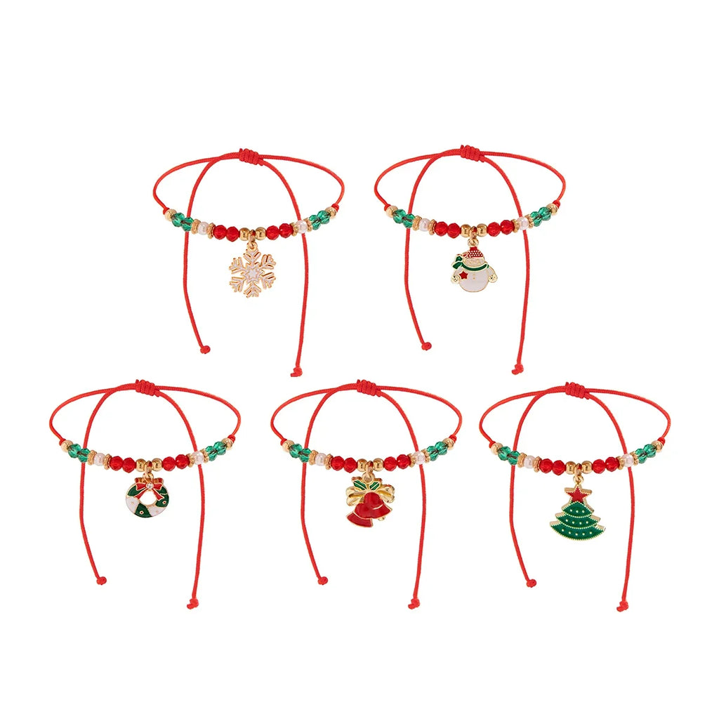5 pçs/set bonito série de natal floco de neve árvore pingente pulseira de cristal feminino ccb contas fio ajustável corda pulseira