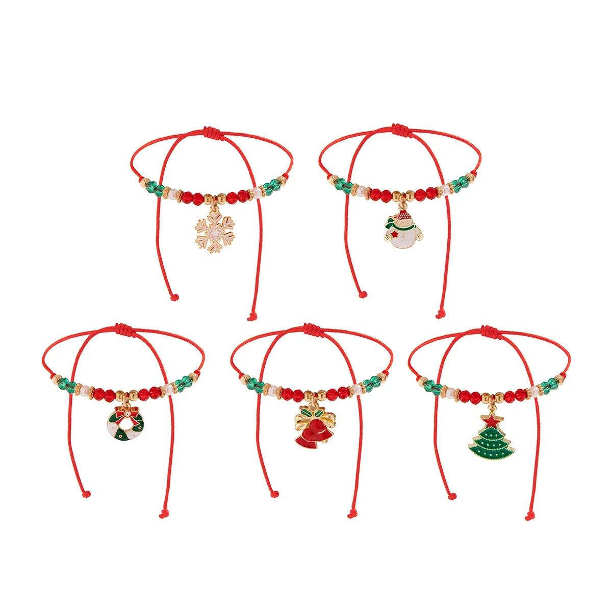 5 pçs/set bonito série de natal floco de neve árvore pingente pulseira de cristal feminino ccb contas fio ajustável corda pulseira
