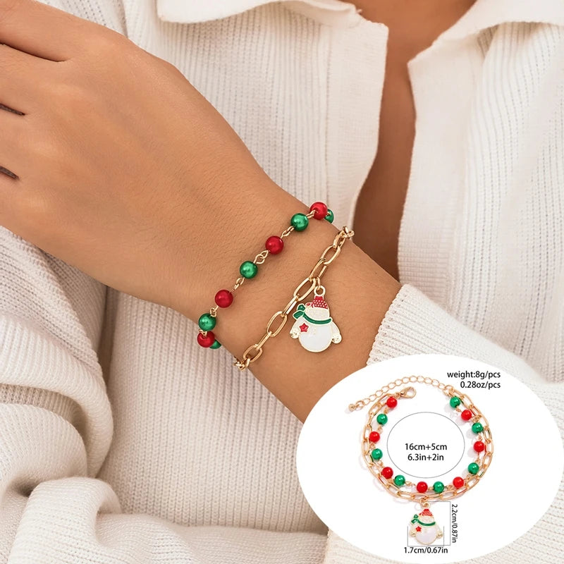 5 pçs/set bonito série de natal floco de neve árvore pingente pulseira de cristal feminino ccb contas fio ajustável corda pulseira