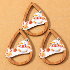 10 pçs madeira gota de água forma encantos de natal para fazer jóias veados papai noel pingentes charme diy colar brinco acessórios