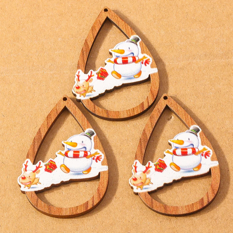 10 pçs madeira gota de água forma encantos de natal para fazer jóias veados papai noel pingentes charme diy colar brinco acessórios