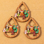 10 pçs madeira gota de água forma encantos de natal para fazer jóias veados papai noel pingentes charme diy colar brinco acessórios